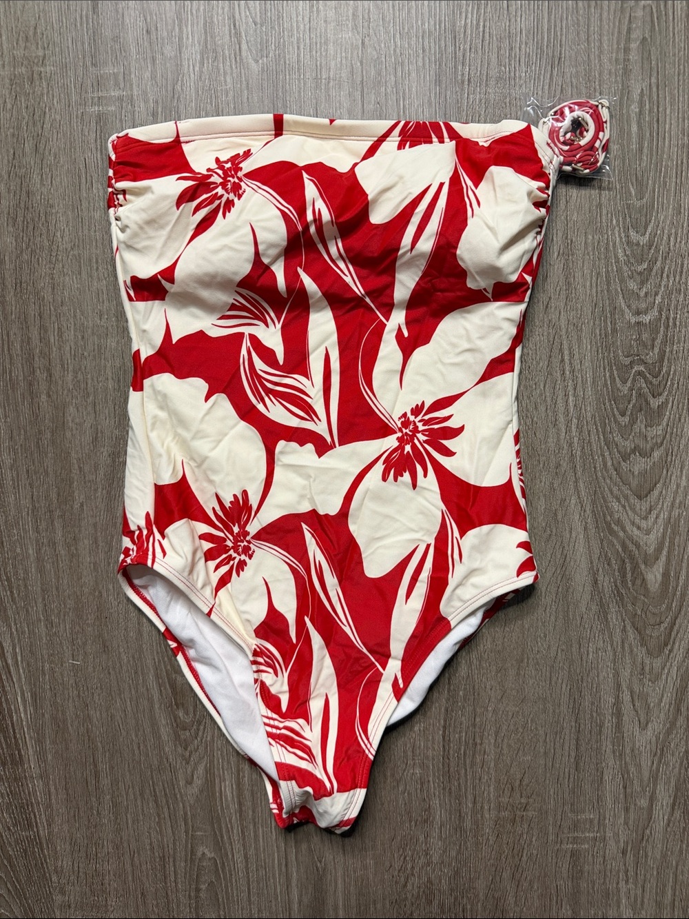 Shade & Shore Red and Cream Floral One-Piece Swimsuit
